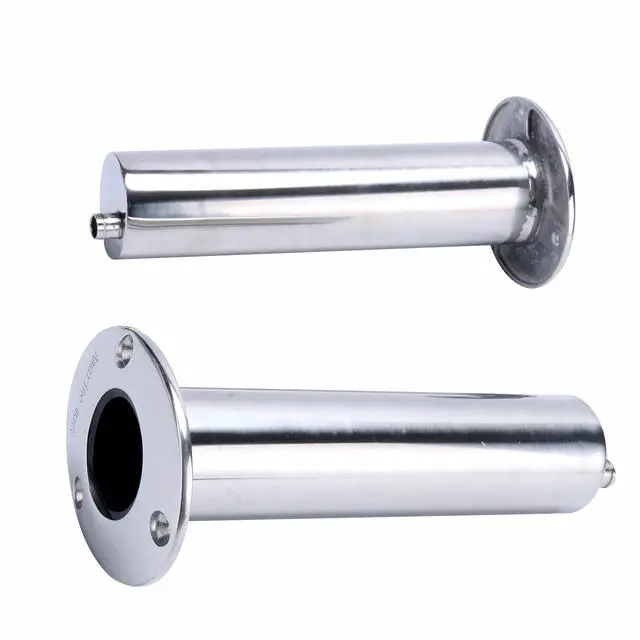 Alt view image 4 of 7 - (Set of 2) Amarine-Made Heavy Duty Stainless Steel 316 Deluxe Rod Holders with Drain, Flush Mount Fishing Rod Pole Holders, 90 Degree