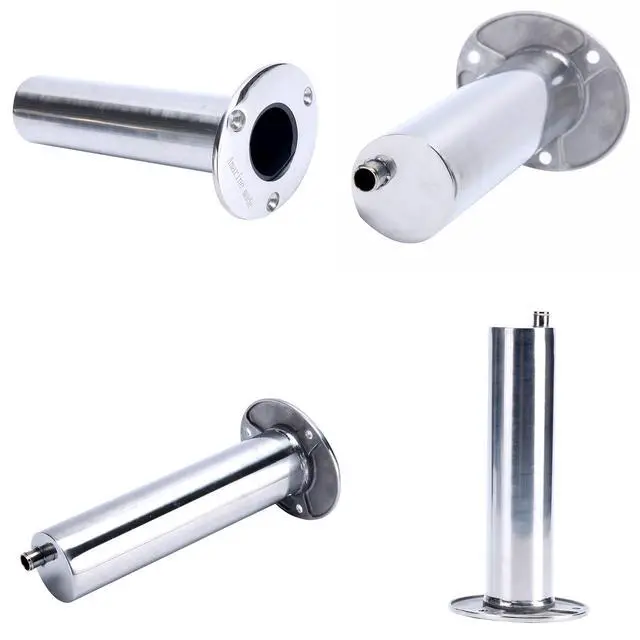 Alt view image 2 of 7 - (Set of 2) Amarine-Made Heavy Duty Stainless Steel 316 Deluxe Rod Holders with Drain, Flush Mount Fishing Rod Pole Holders, 90 Degree