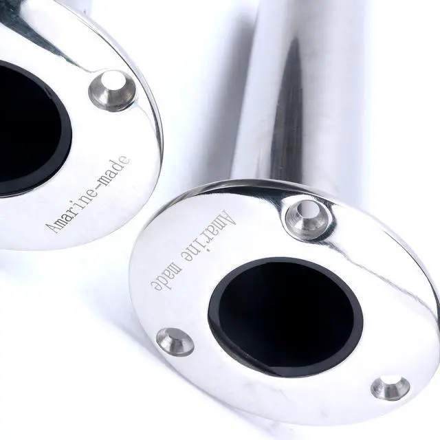 Alt view image 6 of 7 - (Set of 2) Amarine-Made Heavy Duty Stainless Steel 316 Deluxe Rod Holders with Drain, Flush Mount Fishing Rod Pole Holders, 90 Degree
