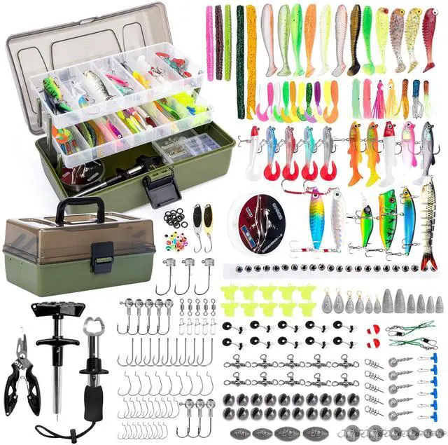 Main image of 3 Layers Fishing Tackle Box with Tackle Included, 475 Pcs Fishing Lures Kit,Include Crankbaits Weights Hooks and other Accessories,Fishing Lure Bait Gear Kit,Gift for Men