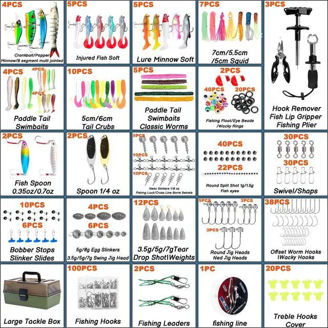 Alt view image 2 of 7 - 3 Layers Fishing Tackle Box with Tackle Included, 475 Pcs Fishing Lures Kit,Include Crankbaits Weights Hooks and other Accessories,Fishing Lure Bait Gear Kit,Gift for Men
