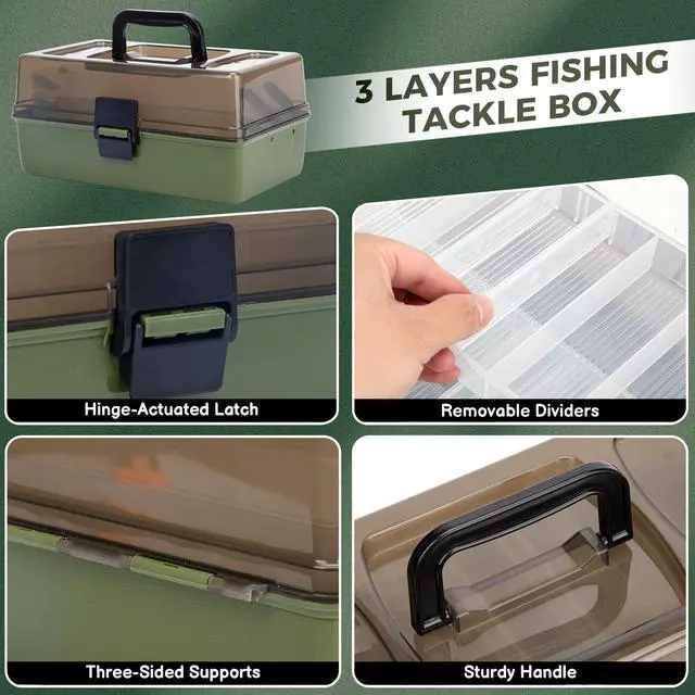 Alt view image 4 of 7 - 3 Layers Fishing Tackle Box with Tackle Included, 475 Pcs Fishing Lures Kit,Include Crankbaits Weights Hooks and other Accessories,Fishing Lure Bait Gear Kit,Gift for Men