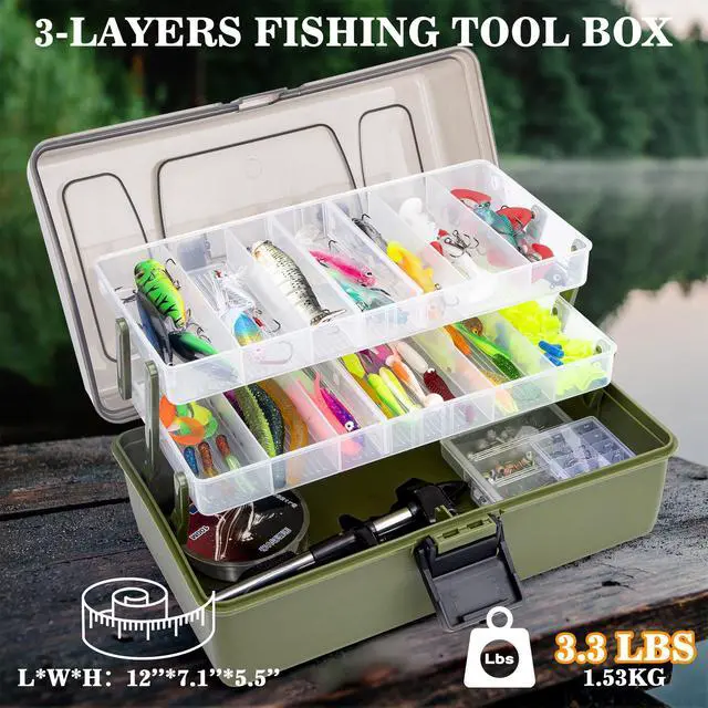 Alt view image 6 of 7 - 3 Layers Fishing Tackle Box with Tackle Included, 475 Pcs Fishing Lures Kit,Include Crankbaits Weights Hooks and other Accessories,Fishing Lure Bait Gear Kit,Gift for Men