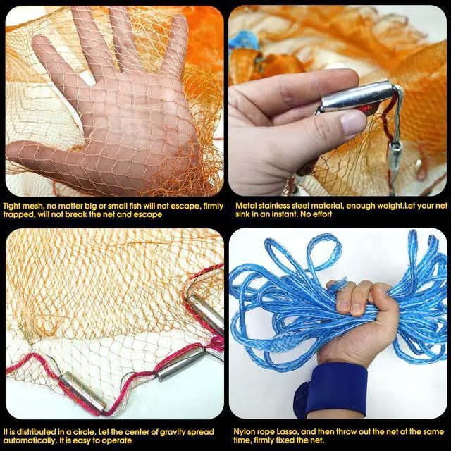 Alt view image 2 of 7 - Nylon Multfilament Cast Net, 4FT/6FT/8FT/10FT/12FT American Style Hand Throwing Fishing Net with Zinc Plated Weights for Saltwater and Freshwater