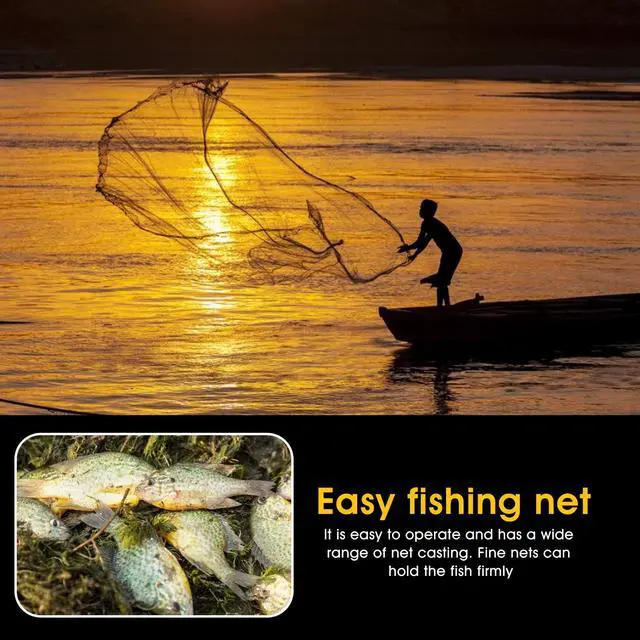 Alt view image 7 of 7 - Nylon Multfilament Cast Net, 4FT/6FT/8FT/10FT/12FT American Style Hand Throwing Fishing Net with Zinc Plated Weights for Saltwater and Freshwater
