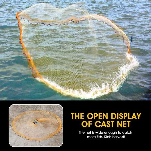 Alt view image 4 of 7 - Nylon Multfilament Cast Net, 4FT/6FT/8FT/10FT/12FT American Style Hand Throwing Fishing Net with Zinc Plated Weights for Saltwater and Freshwater