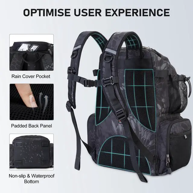 Alt view image 6 of 7 - Fishing Tackle Backpack with Rod Holders, 40L Large Fishing Bag with Waterproof Rain Cover,Outdoor Tackle Bag