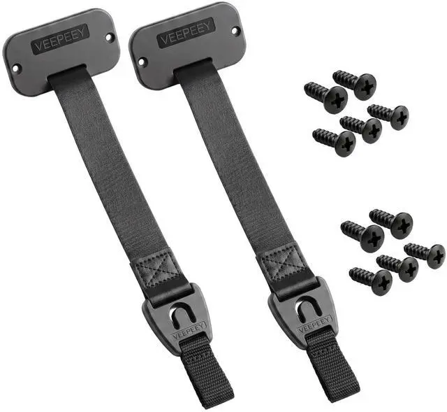 Main image of Retractable Rod Straps for Fishing Rods, Gunwale/Deck Mount Self-Retracting Tie-Down Straps, F14200 Rod Saver Strap Fishing Rod Holder, Fishing Pole Holders for Boat Deck, Black