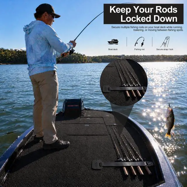 Alt view image 2 of 7 - Retractable Rod Straps for Fishing Rods, Gunwale/Deck Mount Self-Retracting Tie-Down Straps, F14200 Rod Saver Strap Fishing Rod Holder, Fishing Pole Holders for Boat Deck, Black