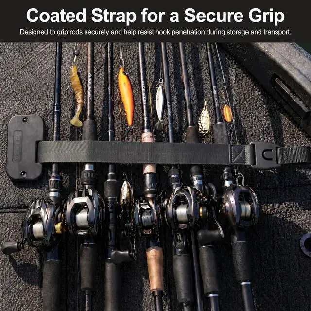 Alt view image 5 of 7 - Retractable Rod Straps for Fishing Rods, Gunwale/Deck Mount Self-Retracting Tie-Down Straps, F14200 Rod Saver Strap Fishing Rod Holder, Fishing Pole Holders for Boat Deck, Black