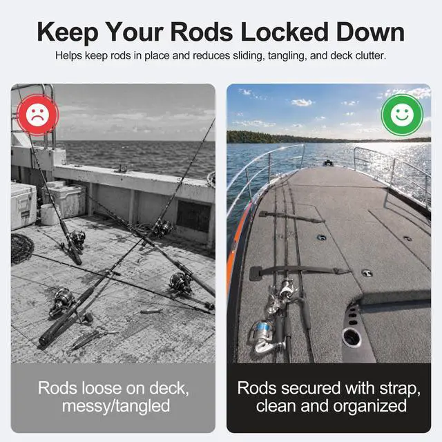 Alt view image 4 of 7 - Retractable Rod Straps for Fishing Rods, Gunwale/Deck Mount Self-Retracting Tie-Down Straps, F14200 Rod Saver Strap Fishing Rod Holder, Fishing Pole Holders for Boat Deck, Black