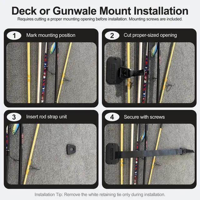 Alt view image 6 of 7 - Retractable Rod Straps for Fishing Rods, Gunwale/Deck Mount Self-Retracting Tie-Down Straps, F14200 Rod Saver Strap Fishing Rod Holder, Fishing Pole Holders for Boat Deck, Black