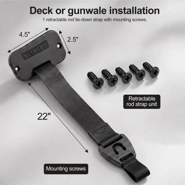 Alt view image 7 of 7 - Retractable Rod Straps for Fishing Rods, Gunwale/Deck Mount Self-Retracting Tie-Down Straps, F14200 Rod Saver Strap Fishing Rod Holder, Fishing Pole Holders for Boat Deck, Black