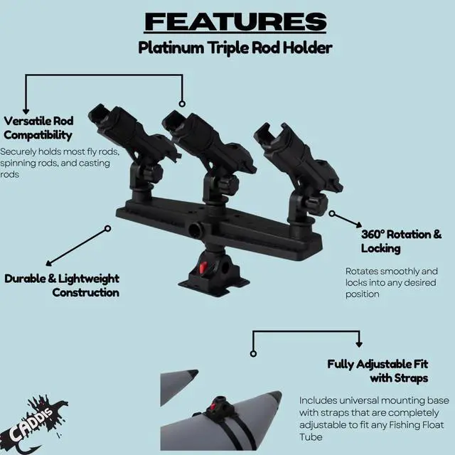 Alt view image 2 of 6 - Sports Rod Holder Adjustable Fishing Rod Holder for Float Tubes, Pontoon Boats, Fits Fly, Spinning & Casting Rods by