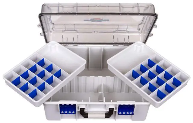 Alt view image 3 of 6 - Outdoors 4000WPNC Waterproof Satchel 4000, Portable Waterproof Tackle Box with Trays, Gray/Clear (18.71" L x 13.58" W x 7.58" D)