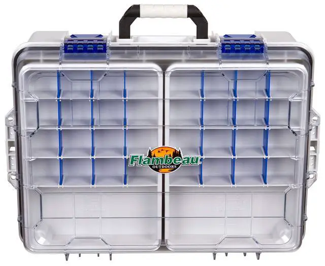 Alt view image 2 of 6 - Outdoors 4000WPNC Waterproof Satchel 4000, Portable Waterproof Tackle Box with Trays, Gray/Clear (18.71" L x 13.58" W x 7.58" D)