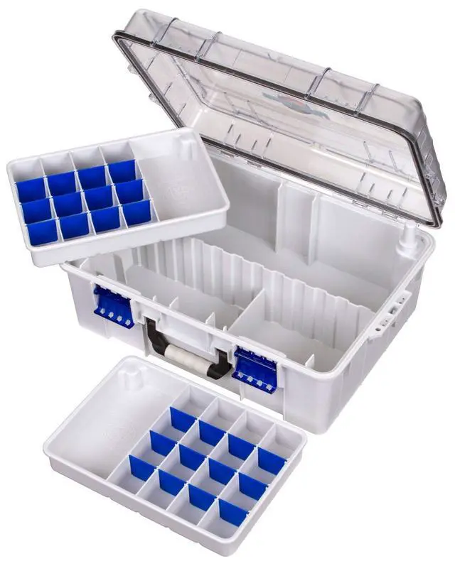 Alt view image 5 of 6 - Outdoors 4000WPNC Waterproof Satchel 4000, Portable Waterproof Tackle Box with Trays, Gray/Clear (18.71" L x 13.58" W x 7.58" D)