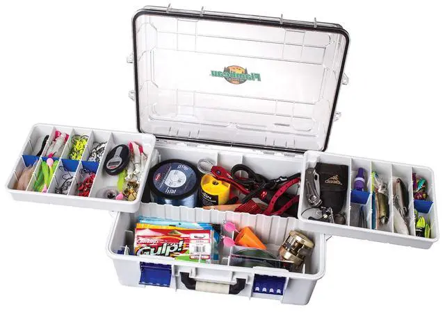 Alt view image 4 of 6 - Outdoors 4000WPNC Waterproof Satchel 4000, Portable Waterproof Tackle Box with Trays, Gray/Clear (18.71" L x 13.58" W x 7.58" D)