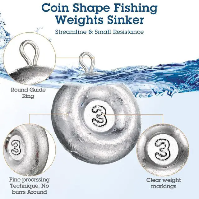 Alt view image 2 of 6 - 36 Pieces Fishing Disc Sinkers Weights Disc Sinker Fishing Sinkers Weights for Saltwater Catfishing Trolling Surf Tackle