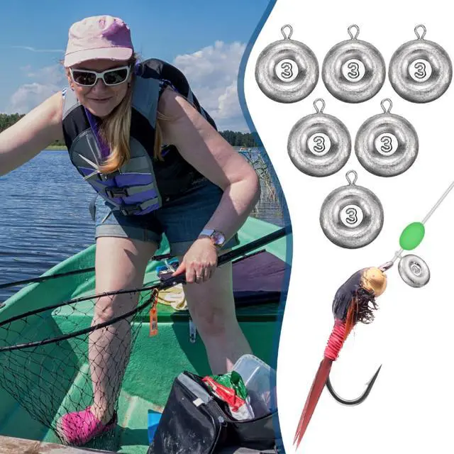 Alt view image 4 of 6 - 36 Pieces Fishing Disc Sinkers Weights Disc Sinker Fishing Sinkers Weights for Saltwater Catfishing Trolling Surf Tackle