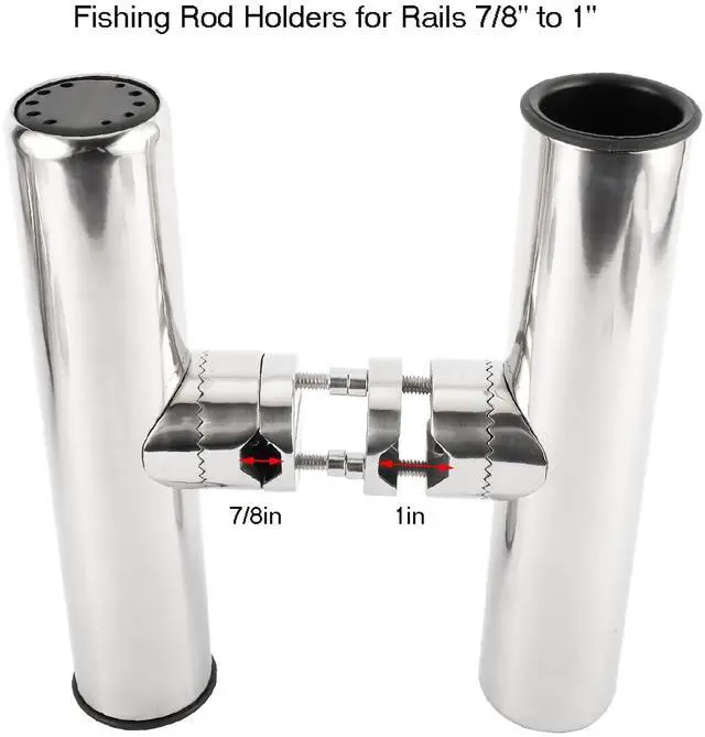 Alt view image 2 of 7 - 4pcs Stainless Steel Clamp on Fishing Rod Holders with Black Rubber Insert for Rails 7/8" to 1"