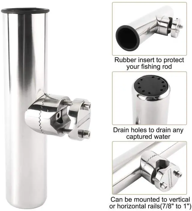 Alt view image 6 of 7 - 4pcs Stainless Steel Clamp on Fishing Rod Holders with Black Rubber Insert for Rails 7/8" to 1"
