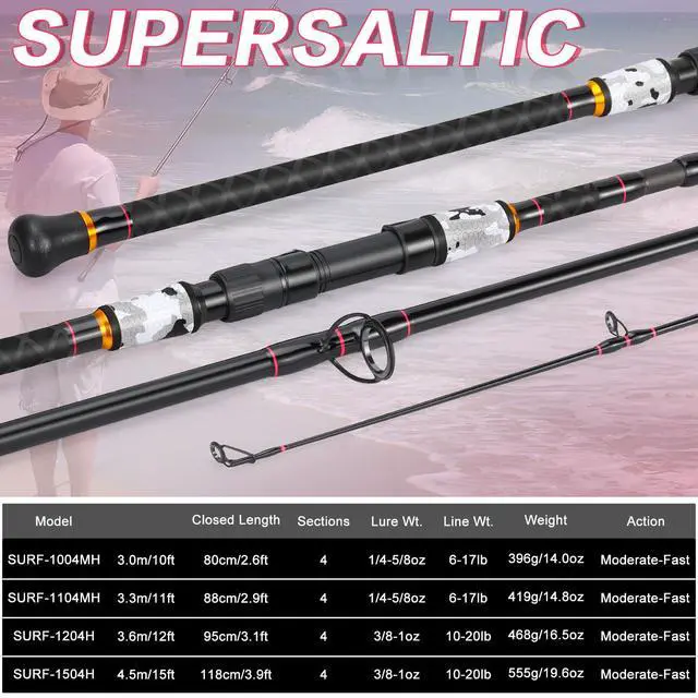 Alt view image 5 of 7 - Surf Fishing Rod Portable Travel MH/H Surf Spinning Rod 4 Piece Carbon Fiber Saltwater Fishing Rod 10'/11'/12'/15'