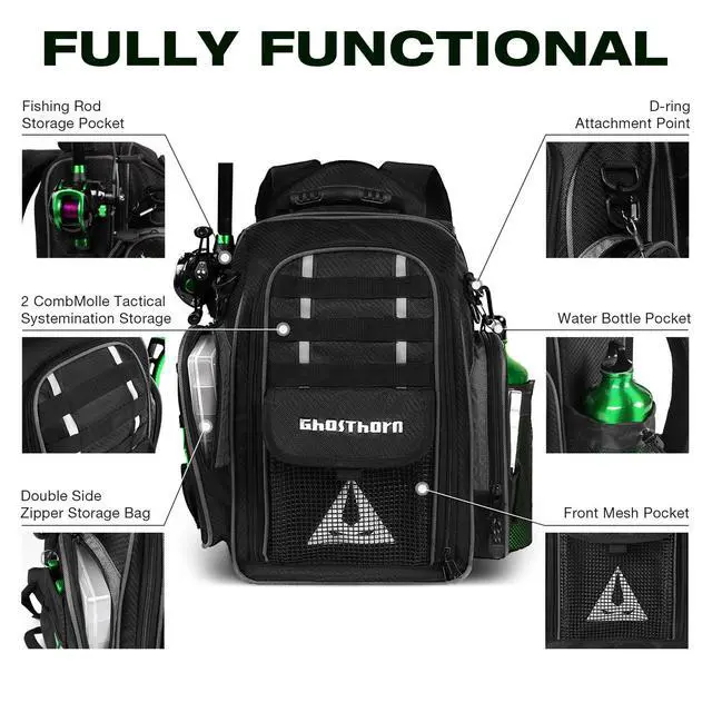 Alt view image 2 of 7 - Fishing Backpack 2 * 3700 Tackle Boxes 40L Waterproof Tackle Backpack with Rod Holders Large Outdoor Storage Tackle Bag for Fishing Men Women