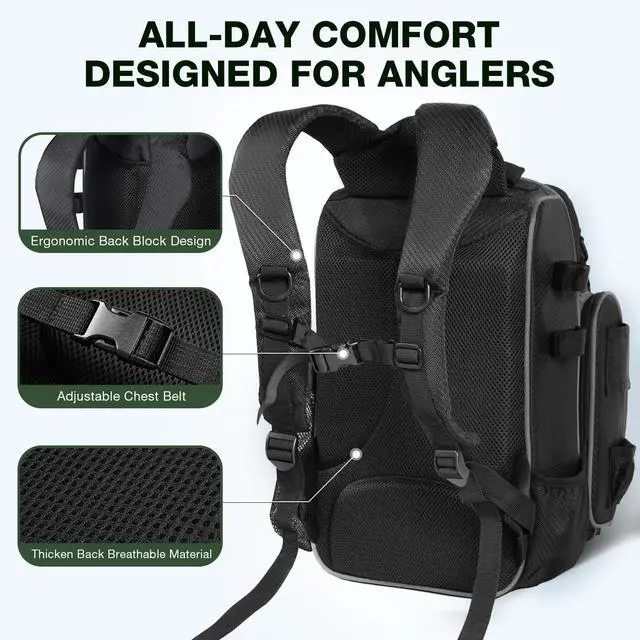 Alt view image 4 of 7 - Fishing Backpack 2 * 3700 Tackle Boxes 40L Waterproof Tackle Backpack with Rod Holders Large Outdoor Storage Tackle Bag for Fishing Men Women