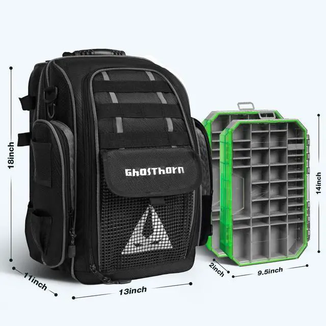 Alt view image 6 of 7 - Fishing Backpack 2 * 3700 Tackle Boxes 40L Waterproof Tackle Backpack with Rod Holders Large Outdoor Storage Tackle Bag for Fishing Men Women