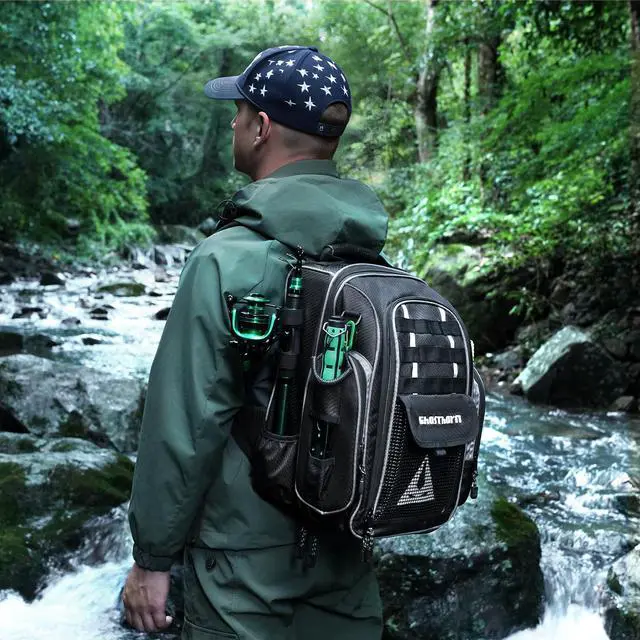 Alt view image 7 of 7 - Fishing Backpack 2 * 3700 Tackle Boxes 40L Waterproof Tackle Backpack with Rod Holders Large Outdoor Storage Tackle Bag for Fishing Men Women