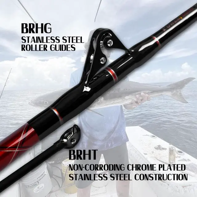Alt view image 3 of 6 - Saltwater Fishing Trolling Rod 1-Piece Heavy Duty Roller Rod Big Game Conventional Boat Fishing Pole with Roller Guides (50-80lb/80-120lb/120-200lb)