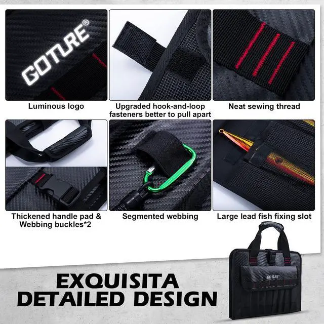 Alt view image 4 of 7 - Fishing Jig Bag,34 Mesh Pockets Portable Water-Resistant 600D PU Fishinig Lure Bag Saltwater Freshwater,Detachable Compartment, Suitable For Vertical Jig Slow Pitch Jigging Bait Tackle Storage