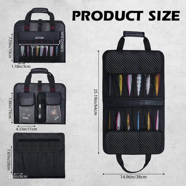 Alt view image 6 of 7 - Fishing Jig Bag,34 Mesh Pockets Portable Water-Resistant 600D PU Fishinig Lure Bag Saltwater Freshwater,Detachable Compartment, Suitable For Vertical Jig Slow Pitch Jigging Bait Tackle Storage