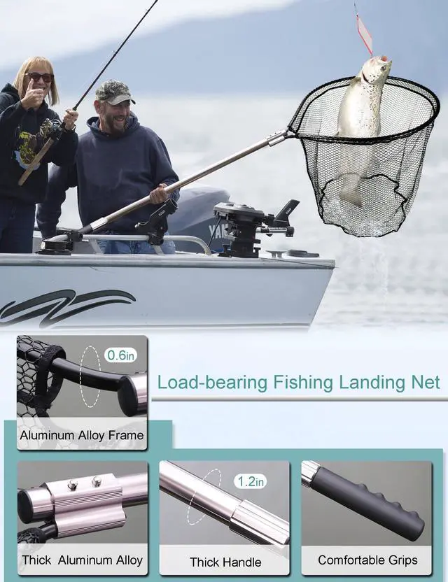 Alt view image 4 of 6 - 94" Telescopic Fishing Landing Net - Heavy-Duty Aluminum Handle with Non-Snag Rubber Coated Mesh, Extra Large Fishing Net for Saltwater Boat Fishing