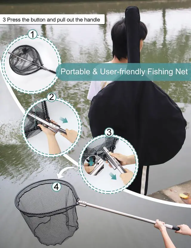 Alt view image 5 of 6 - 94" Telescopic Fishing Landing Net - Heavy-Duty Aluminum Handle with Non-Snag Rubber Coated Mesh, Extra Large Fishing Net for Saltwater Boat Fishing