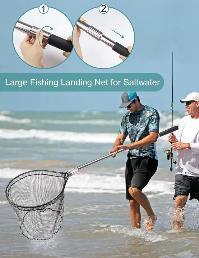 Alt view image 6 of 6 - 94" Telescopic Fishing Landing Net - Heavy-Duty Aluminum Handle with Non-Snag Rubber Coated Mesh, Extra Large Fishing Net for Saltwater Boat Fishing