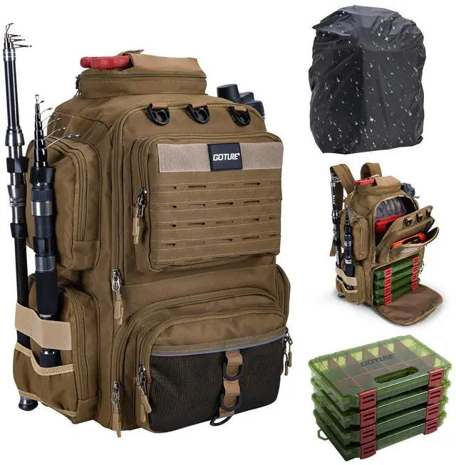 Main image of Fishing Backpack with 4 Tackle Boxes,900D Water-Resistant Tackle Backpack with Rod Holders,45L Large Fishing Bag Storage Gear Tackle Bag with Rain Cover,Bottle Holder for Travel Camping Hiking