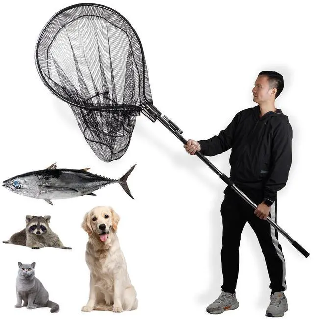 Main image of Dog Catch Net Pole, Animal Catching Net, Wildlife Control Tool, Large Fish Landing Net for Chicken Raccoon Duck Goose Bird Skunk Bat Raccoon Guinea Fowl Feral Cat Pigeon Tuna Goat - Heavy Duty