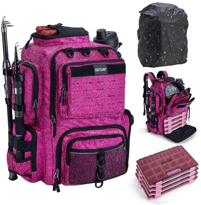 Main image of Fishing Backpack with 4 Tackle Boxes,900D Water-Resistant Tackle Backpack with Rod Holders,45L Large Fishing Bag Storage Gear Tackle Bag with Rain Cover,Bottle Holder for Travel Camping Hiking