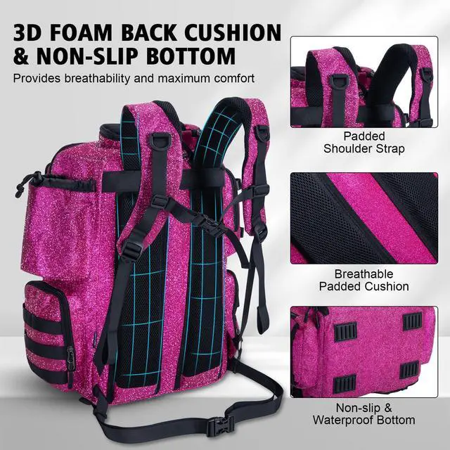 Alt view image 6 of 7 - Fishing Backpack with 4 Tackle Boxes,900D Water-Resistant Tackle Backpack with Rod Holders,45L Large Fishing Bag Storage Gear Tackle Bag with Rain Cover,Bottle Holder for Travel Camping Hiking