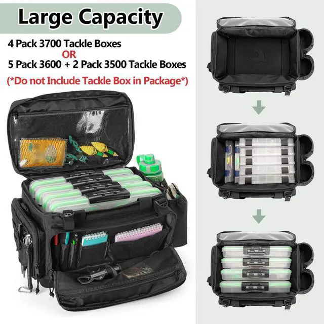 Alt view image 2 of 7 - Waterproof Fishing Tackle Bag with Rod Holder(NO Tackle Boxes) | Soft Tackle Box Organizer Storage Bag with Waterproof EVA Bottom, Pliers Storage for Fishing