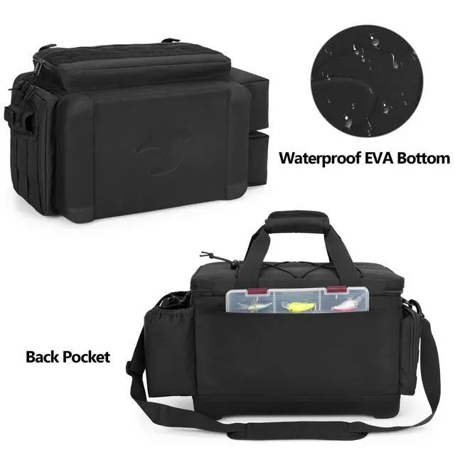Alt view image 4 of 7 - Waterproof Fishing Tackle Bag with Rod Holder(NO Tackle Boxes) | Soft Tackle Box Organizer Storage Bag with Waterproof EVA Bottom, Pliers Storage for Fishing