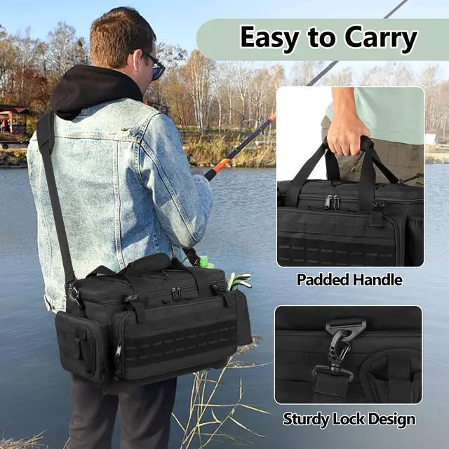 Alt view image 5 of 7 - Waterproof Fishing Tackle Bag with Rod Holder(NO Tackle Boxes) | Soft Tackle Box Organizer Storage Bag with Waterproof EVA Bottom, Pliers Storage for Fishing