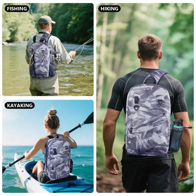 Alt view image 3 of 7 - IPX8 Waterproof Fishing Backpack with Rod Holder, Lightweight Fishing Sling Bag, Move Freely Fish Gifts for Men
