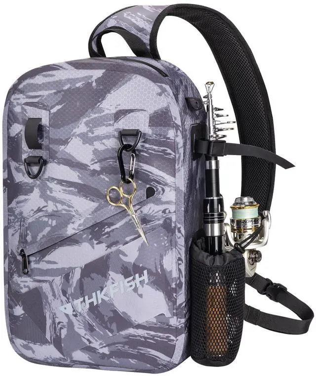Main image of IPX8 Waterproof Fishing Backpack with Rod Holder, Lightweight Fishing Sling Bag, Move Freely Fish Gifts for Men