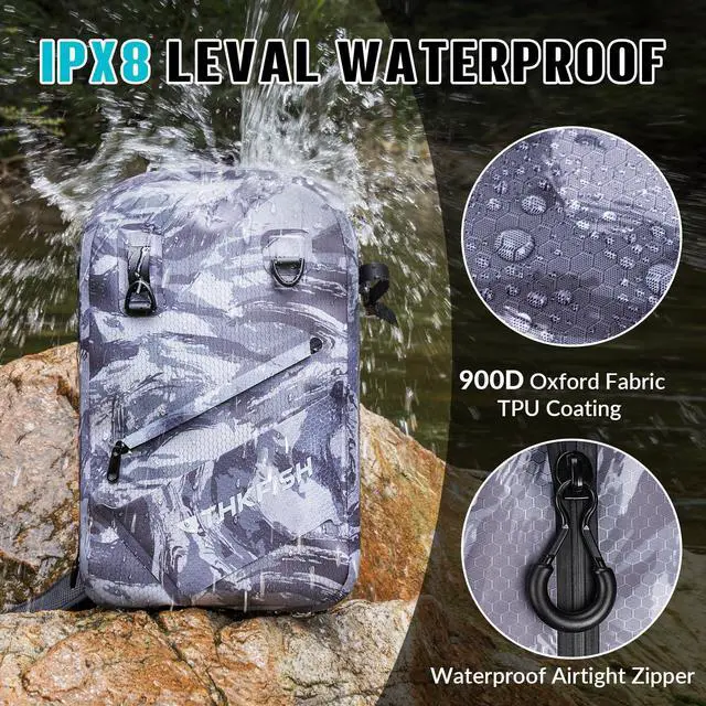Alt view image 2 of 7 - IPX8 Waterproof Fishing Backpack with Rod Holder, Lightweight Fishing Sling Bag, Move Freely Fish Gifts for Men