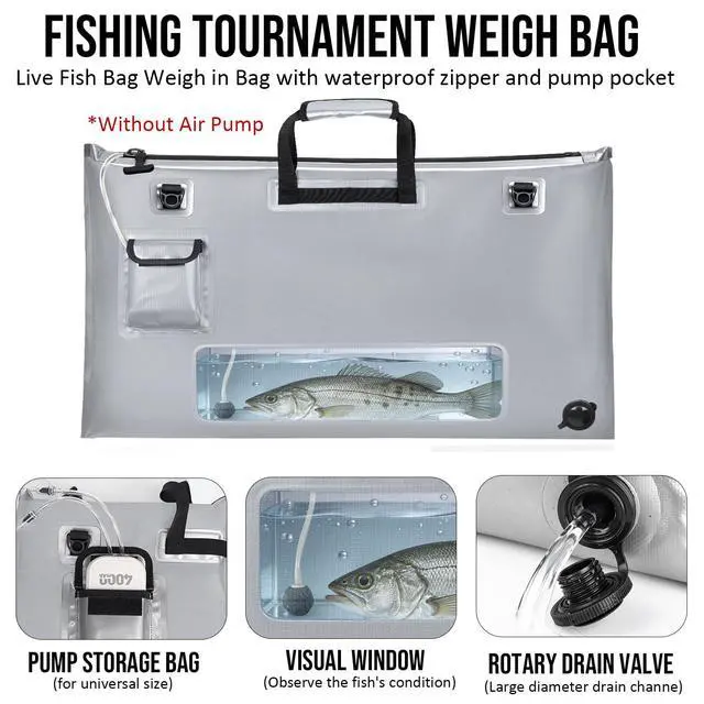 Alt view image 3 of 7 - Fish Tournament Weigh in Bag for Bass Fishing with Leakproof Zipper | Heavy Duty Live Fish Bags for Caught Fish with Waterproof Zipper and Mesh Liner,Puncture Resistant