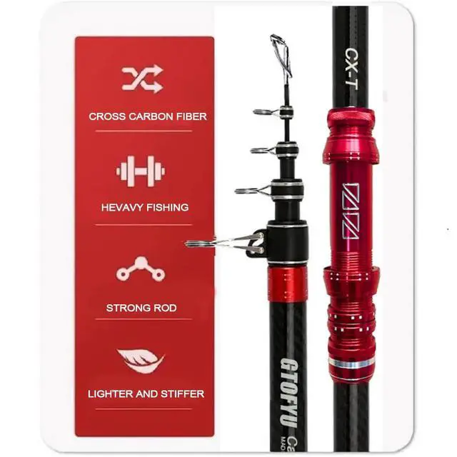 Alt view image 2 of 7 - Telescopic Fishing Rod, Carbon Fiber Travel Surf Rod, Spinning Power Lure 2-9Oz, 20-50LBMedium-Heavy Throwing Surfcasting Baitcasting Pole, Distance Throwing Fishing Rod