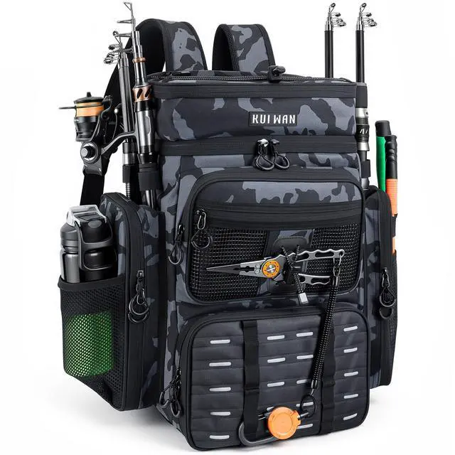 Main image of Fishing Backpack with Cooler & 4 Rod Holder, Large 45L Tackle Bag Store Fishing Gear Boxes Gifts for Men Woman-Camo Back Pack